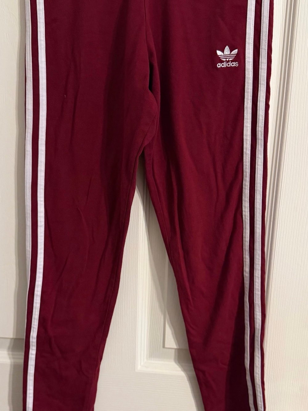 adidas Burgundy Track Pants with White Stripes
